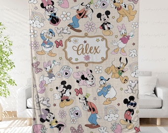 Custom Xmas Disney Blanket With Mickey And Friends, Cute Mickey Mouse Blanket, Cozy Magic Kingdom Decor, Disneyland Birthday Gift, THA316-5
