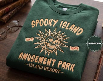 Embroidery Spooky Island Sweatshirt, Amusement Park Skull Shirt, Retro Halloween Movie Tee, Island Resort Nostalgia Tshirt, Horror Fan Gifts