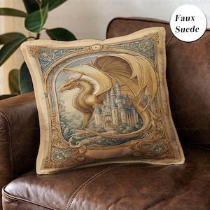 Mystery Golden Dragon Woven Pillow, Medieval Castle Dragon Pillow Cover, Fantasy Light Academia Dragon Pillow, Dragon Lovers Gift, MYC824