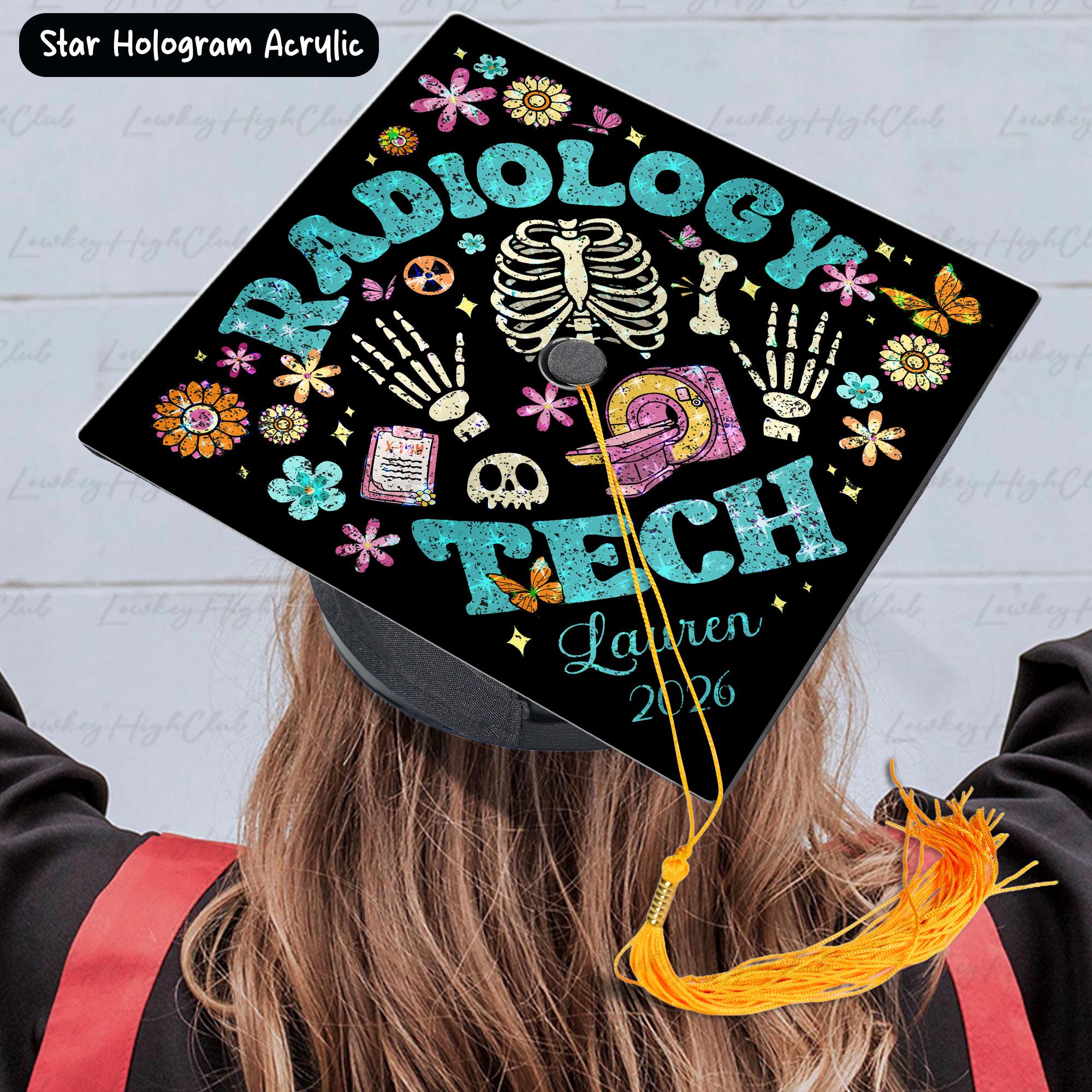 Cap Designs Radiology Custom Radiology Graduation Cap Topper, Rad Tech Grad Cap Decor, Retro ...