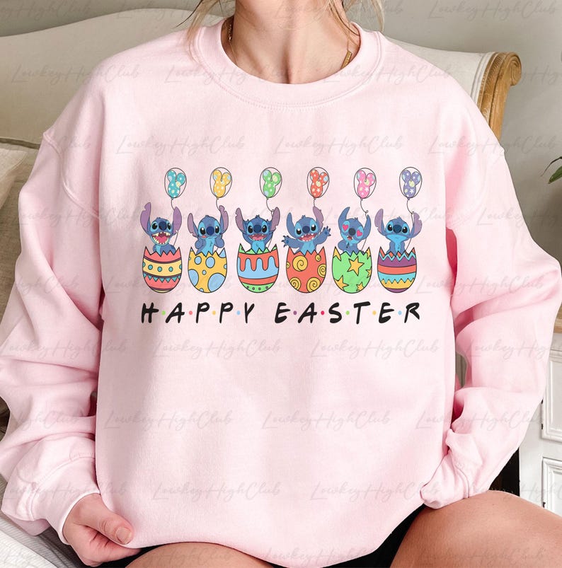 Stitch Happy Easter Day Sweatshirt, Cute Lilo Stitch Easter Eggs Shirt, Disney Spring Vacation Shirt, WDW Hawaii Family Easter Shirt, MYA737 bild 4