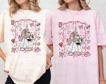 Toy Story Buzz And Bo Peep Shirt, Lightyear &  Bo Peep Fan Couple Shirt, Toy Story Valentine Bows Shirt, Disney Castle Girls Trip Outfits