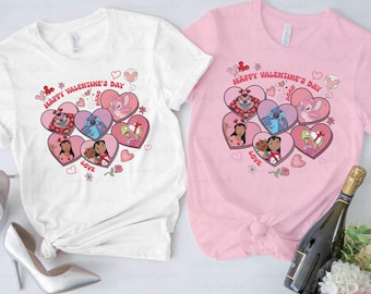 Stitch And Friends Valentines Shirt, Stitch Candy Hearts Vday Shirt, Stitch Couple Happy Valentine's Day Shirt, Disney Honeymoon Trip Shirt