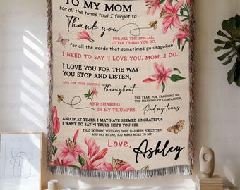 Custom To My Mom Thoughtful Blanket, Mommy Gift From Kids, Custom Mama Message Blanket, Mom's Birth Flower Throw, Auntie Grandma Sister Gift