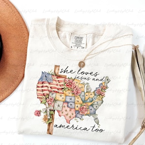She Love Jesus And America Too Shirt, Christian Girls Independence Day Shirt, 4th Of July USA Map Shirt, Fourth July Patriot Shirt, MYH740-1