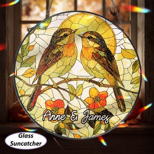 Custom Robin Birds Couple Suncatcher, Stained Glass Robin Bird Ornament, Retro Robin Bird Window Hanging, Nature Lovers Decor Gift, MYJ521