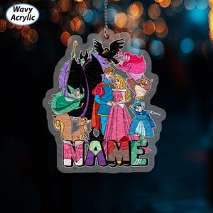 Sleeping Beauty Custom Christmas Ornament, Aurora Princess Ornament, Merry Weather Fauna Flora Maleficent, WDW Birthday Boy Girl Gift NVA736