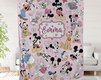 Mickey Mouse And Friends Girl Blanket Custom, Disney Nursery Blanket With Name, Mickey Mouse Xmas Blanket, Disney Kids Room Decor, THA316-2