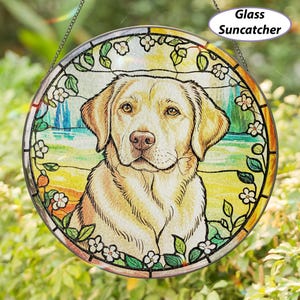 Boho Labrador Retriever Stained Glass Suncatcher, Flower Frame Labrador Ornament, Labrador Dog Wall Art Hanging, Dog Owner Home Gift,TGOA227