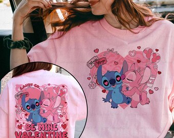 Stitch And Angel Xoxo 2 Sided Shirt, Stitch & Angel Valentine Shirt, Disney Love Day Couple Trip Shirt,Disneyland Vacation Wifey Hubby Shirt