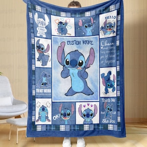 Lilo & Stitch Custom Kids Name Blanket, Custom Stitch Birthday Gift Blanket, Angel Stitch Baby Kid Blanket, Ohana Lilo Stitch Blanket,MYE946