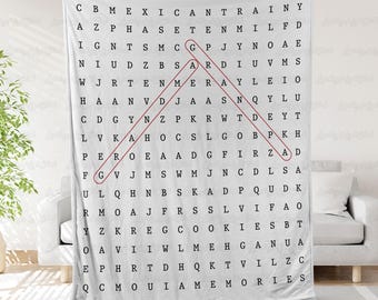 Personalized Word Search Cozy Blanket, Custom Hidden Message Gift blanket, Word Puzzle Blanket Gift For Mom, Family Name Present for Grandma