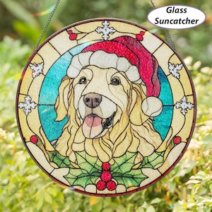 Christmas Golden Retriever Suncatcher, Golden Retriever Holiday Ornament, Golden Retriever Santa Window Hanging, Festive Pet Decor, TGOA223