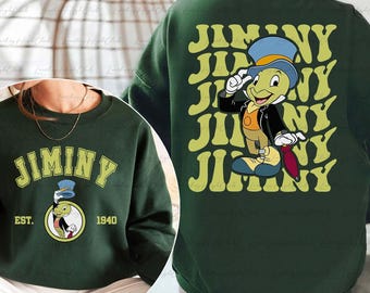 Jiminy Cricket 2 Sided Sweatshirt, Pinocchio Characters Group Shirt, Jiminy Pinocchio Shirt, Magic Kingdom Disney Family Trip Outfit, MYA026