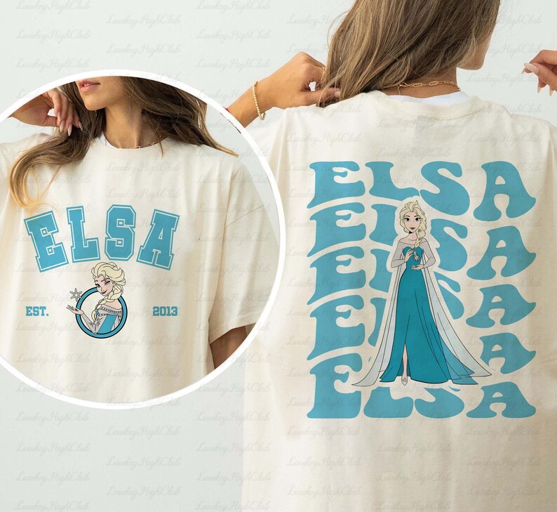 the back of a woman's t - shirt with a frozen princess on it