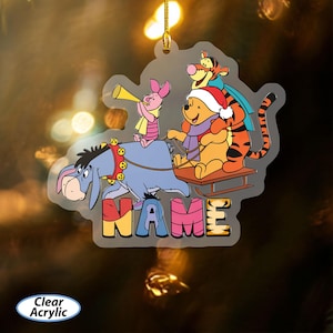 Custom Winnie Pooh Christmas Ornament, Disney Xmas Pooh Bear Ornament, Winnie Xmas Party Decor, Tigger Eeyore Piglet Sleigh Rides, MYJ827
