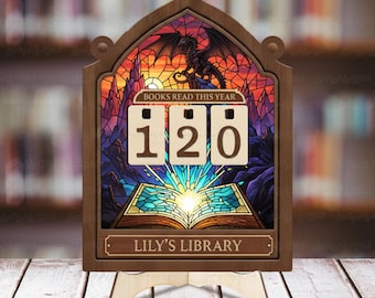 Books Read This Year Counter Dragon, Customized Name Reading Tracker Gift, Wooden Reading Chart Sign, Book Lovers Library Decoration, MYL172