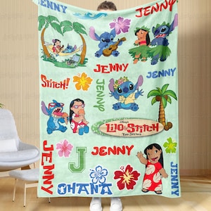 Custom Name Lilo And Stitch Disney Blanket, Disney Hawaii Lilo Stitch Blanket, Angel Nani Jumba Pleakly Blanket, Disney Gift Blanket,UPS053