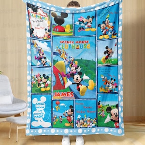 Mickey Mouse Clubhouse Personalized Blanket, Mickey Mouse Birthday Gift Blanket, Disney Magic Kingdom Mickey & Friends Blanket,NVA012