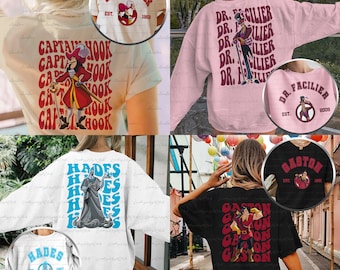 Disney Bad Guys Villains 2 Sided Shirt, Male Villains Disney Shirt, Chillin Like A Villain, Family Matching Villains,Hades Captian Hook Scar