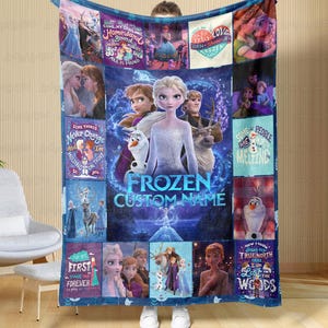 Frozen Elsa Anna Custom Name Blanket, Personalized Disney Frozen Blanket, Disney Princess Birthday Gift Blanket, Baby Shower Blanket, MYE928