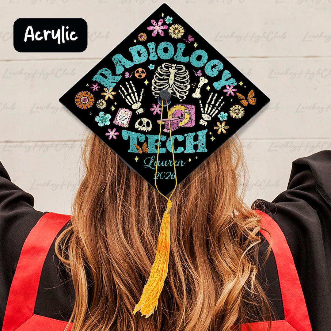 Cap Designs Radiology Custom Radiology Graduation Cap Topper, Rad Tech Grad Cap Decor, Retro ...