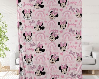 Customized Name Minnie Mouse Blanket Girl, Minnie Mouse Nursery Blanket, Cute Disney Minnie Gift For Kid, Baby Girl Birthday Decor, THA317-2