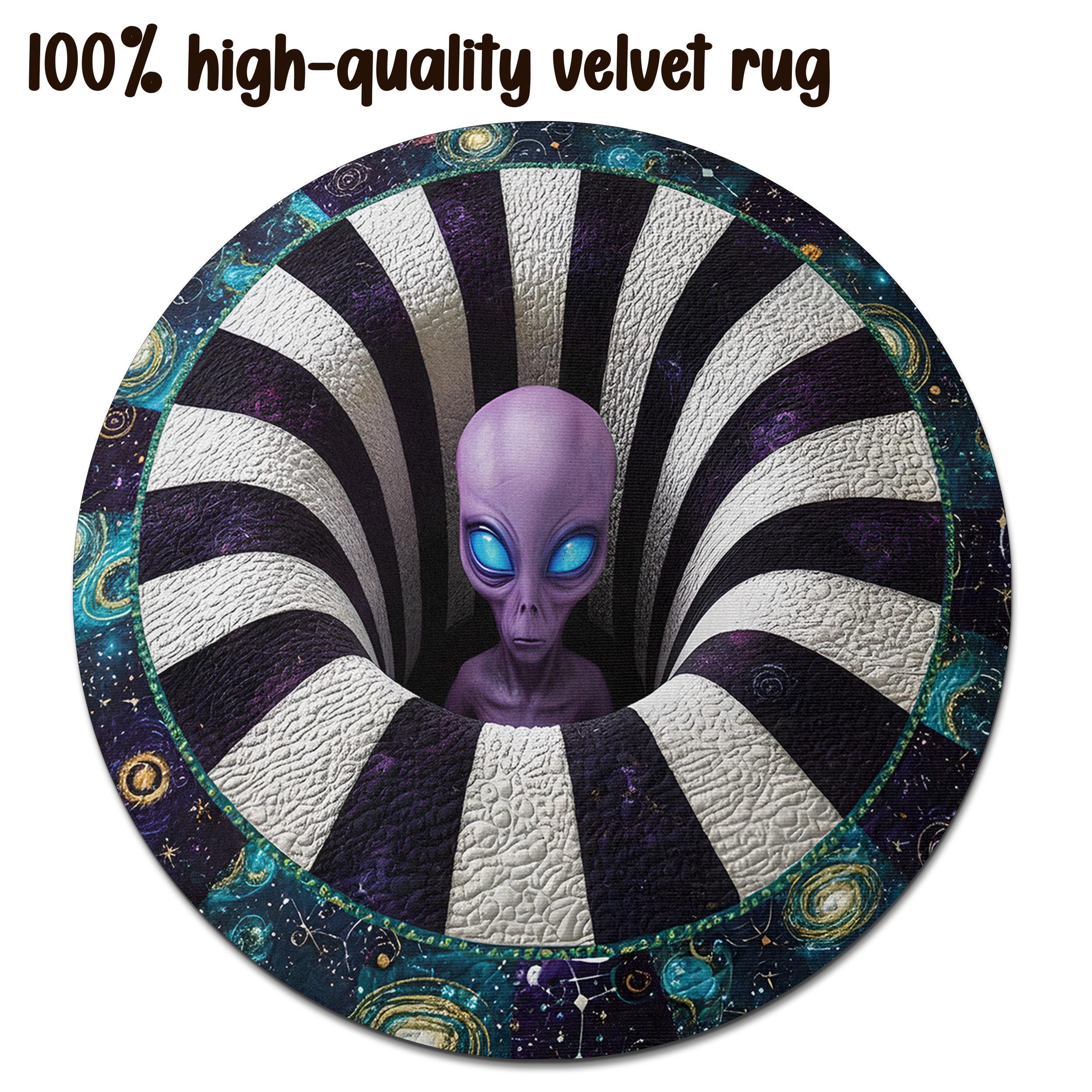 3D Alien Illusion Round Rug, Optical Illusion Purple Alien Carpet, Ufo ...