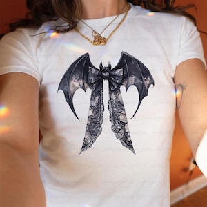 Spooky Black Lace Coquette Baby Tee, Witchy Gothic Baby Tee, Girly Halloween Baby Tee, Fall Vibes Baby Tee, Autumn Gothic Witchcore Baby Tee