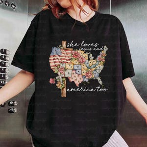 She Love Jesus And America Christian Shirt, Independence Day Women Shirt, 4th July Patriotic Shirt, Fourth Of July USA Map Shirt, MYH740-2