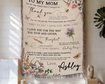 To My Mom Floral Blanket Personalized, Daughter Say To Mom Blanket, Mother's Day Blanket For Mama, Bonus Mom Birthday Gift For Her, VTB853