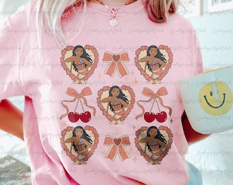 Moana Disney Coquette Retro Shirt, Princess Moana Ribbons Cherry Shirt, Hei Hei Pua Maui, Princess Bows Shirt, WDW Besties Trip Shirt,MYA886