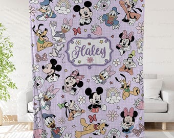 Custom Blanket Mickey And Friends, Mickey Minnie Donald Daisy Throw, Kids Cartoon Blanket With Characters, Disneyland Home Decor, THA316-4