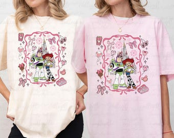 Toy Story Buzz And Jessie Shirt, Disney Valentines Jessie Cowgirl Shirt, Buzz Lightyear Romance Shirt, Pixar Couple Valentine's Day Shirt