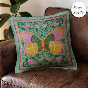 Colorful Floral Butterfly Pillow, Retro Butterfly Luna Moth Pillow, Woodland Insects Woven Pillow, Pillow Gift For Butterfly Lovers, MYC819