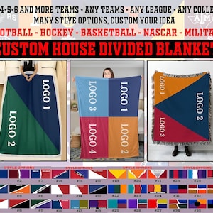 Custom House Divided Sport Blanket, College Football, Hockey Basketball Baseball, Any Teams School, Any League, Any College, Any Combination