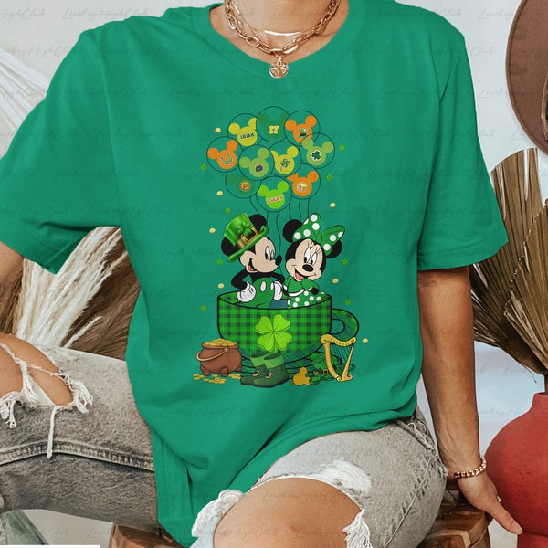 Disney Tea Cup Balloon Lucky Shirt, Mickey Minnie Clovers Shirt, Epcot Shamrock Shirt, Disney Couple St Patrick's Day, WDW Family Trip Shirt