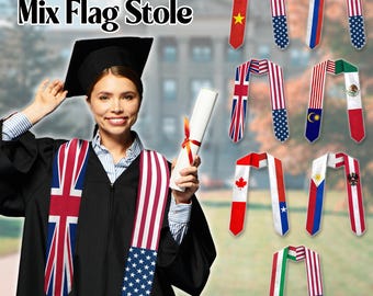 Customized Mixed Flag Graduation Stole, Personalized Sash 2026 Mix Flags, Custom Graduation Sash, Custom Class Of 2026 Flag Stole Gifts