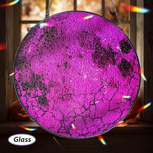 Mystical Full Moon Glass Suncatcher, Celestial Moon Ornament, Spiritual Indoor Decor For Windows, Cottagecore Night Sky Suncatcher, MYJ322