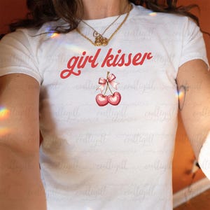 Y2K Girl Kisser Lesbian Baby Tee, Subtle Lesbian Tee, Girl Kisser Pride Baby Tee, LGBTQ+ Queer Sapphic Baby Tee, But Daddy I Love Her,MYG589