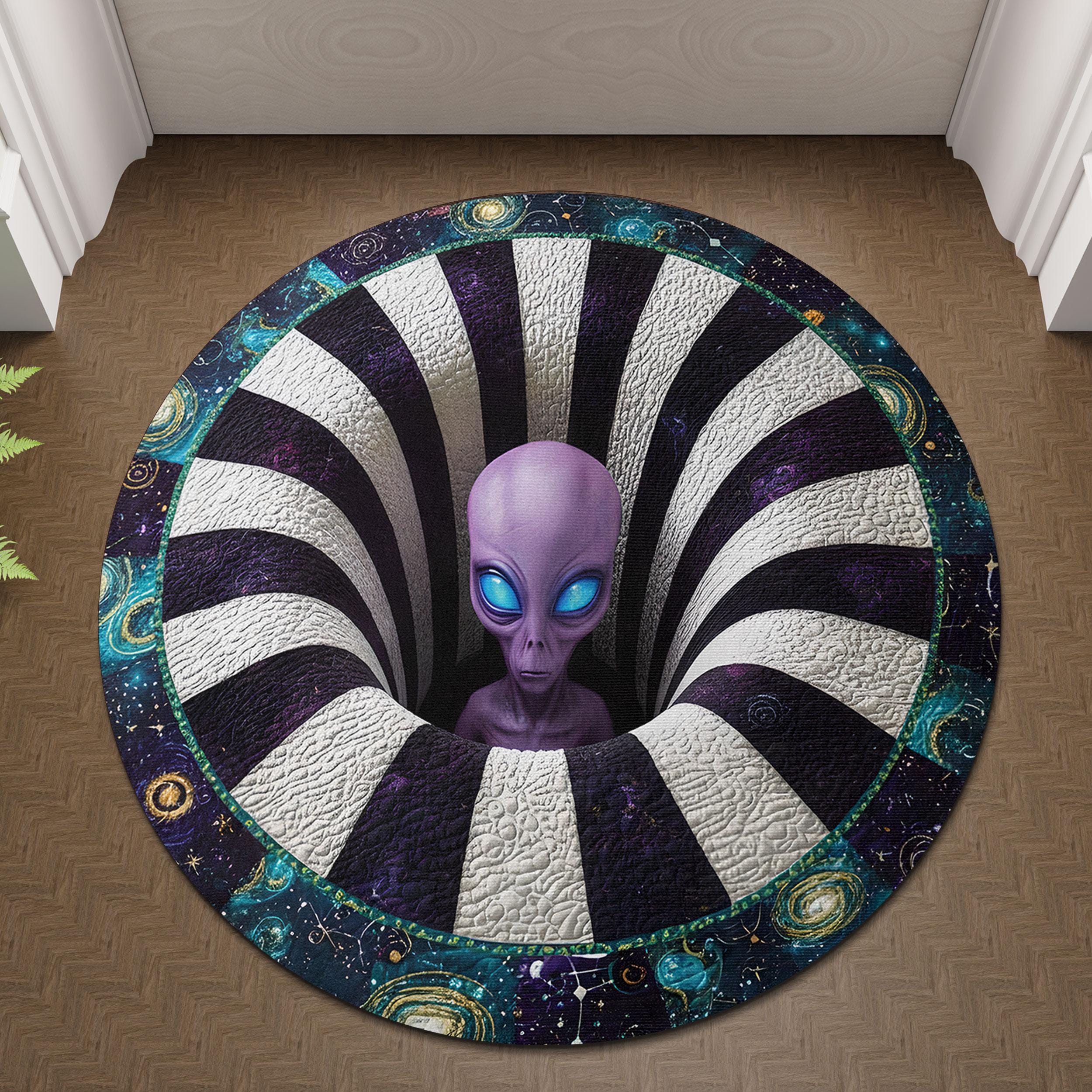 3D Alien Illusion Round Rug, Optical Illusion Purple Alien Carpet, Ufo ...