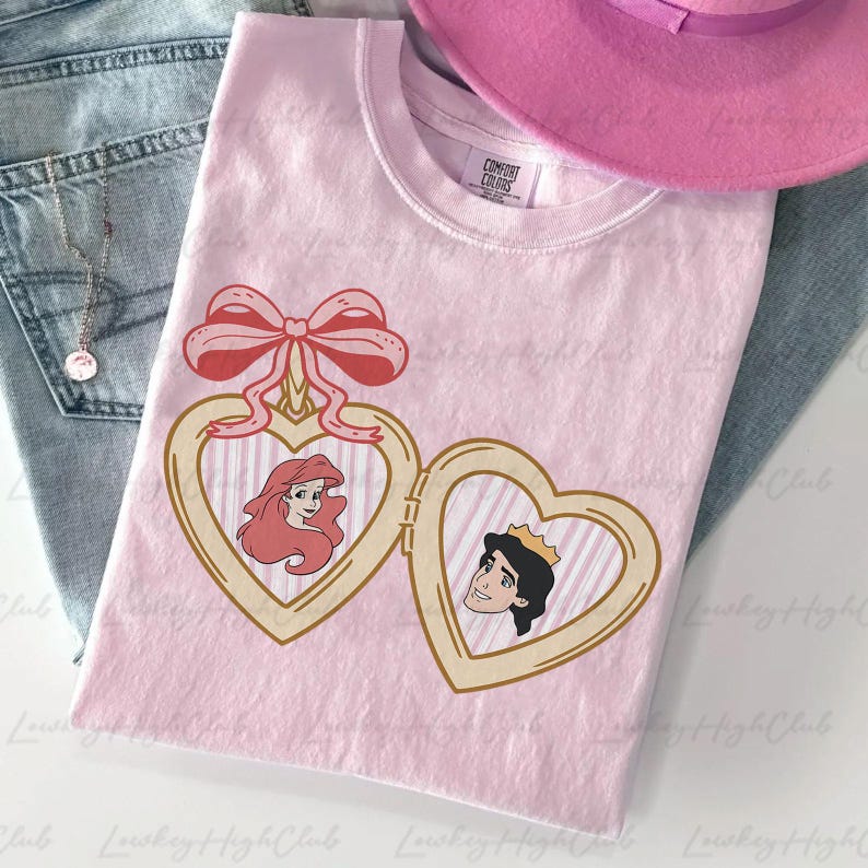 Disney Princess Ariel & Eric Valentines Shirt, Little Mermaid Heart Locket Shirt, Disney Valentine's Bows Shirt, Disney Family Trip, MYD287 bild 1