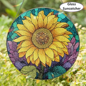 Rustic Sunflower Stained Glass Suncatcher, Autumn Sunflower Window Hanging, Fall Vibes Sunflower Home Window Decor, Gift For Mom Her,MYJ396