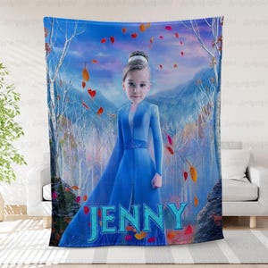 Disney Elsa Custom Face Blanket, Wdw Princess Birthday Gift Blanket, Custom Face Photo Name Blanket, Disneyland Princess Baby Shower Blanket
