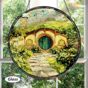 Fairytales Dwarf House Glass Suncatcher, Cottage Cabin Home Decor, Fantasy Village Indoor Art, Whimsical Fairy Tale House Ornament, MYJ307