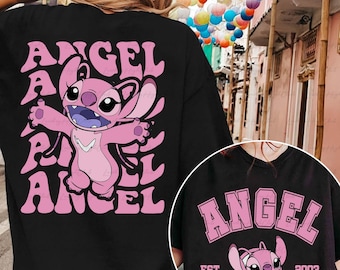 Retro Angel Disney 2 Sided Shirt, Stitch And Angel Couple Shirt, Disneyland Girly Trips Shirt, Hawaii Ohana Characters Birthday Shirt,UPA185