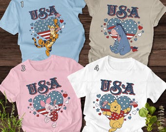 Winnie The Pooh USA Patriotic Shirt, Tigger Piglet Eeyore, Pooh Bear 4th Of July Party Shirt, Disneyland 250th Anniversary Family Matching