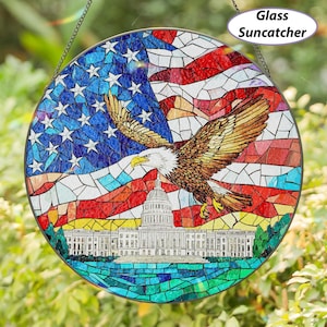 Bald Eagle America Glass Suncatcher, Patriotic Eagle Window Hanging, Bald Eagle Stained Glass Ornament, Usa Independence Day Gift, MYJ493