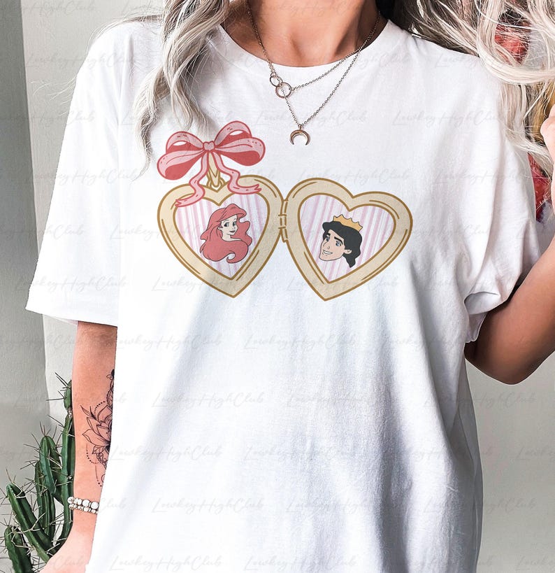 Disney Princess Ariel & Eric Valentines Shirt, Little Mermaid Heart Locket Shirt, Disney Valentine's Bows Shirt, Disney Family Trip, MYD287 bild 6
