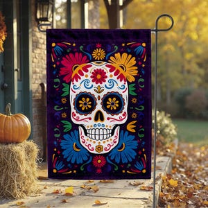 Dia De Los Muertos vakantiewerf vlag, Day Of The Dead feestelijk feestdecor, bloemen suikerschedel Calavera vlag, Halloween spookachtige vlag, MYI576